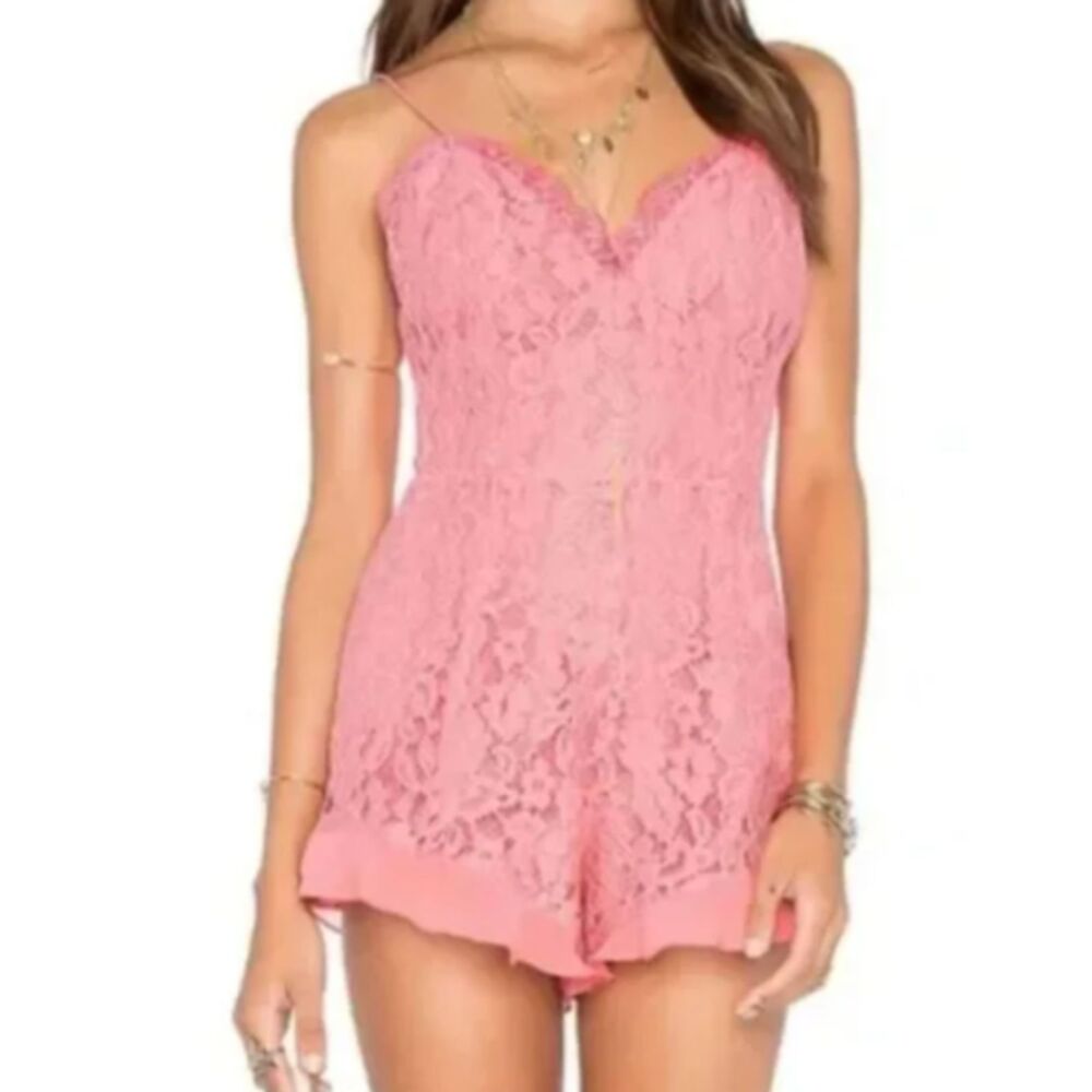 Revolve NBD Heaven on Earth Pink Lace Romper XS NWT